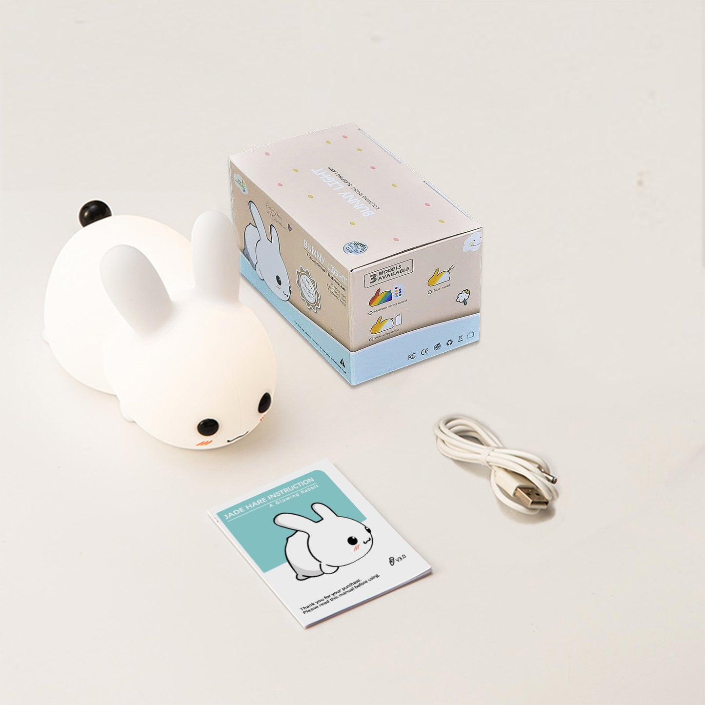Silicone Night Light - Cute Bunny Lights for Kids Bedroom Baby Nursery, Girls or Boys -Portable USB Rechargeable Soft LED Lamp with Sensitive Touch Control - Snow White Bunny Lamp