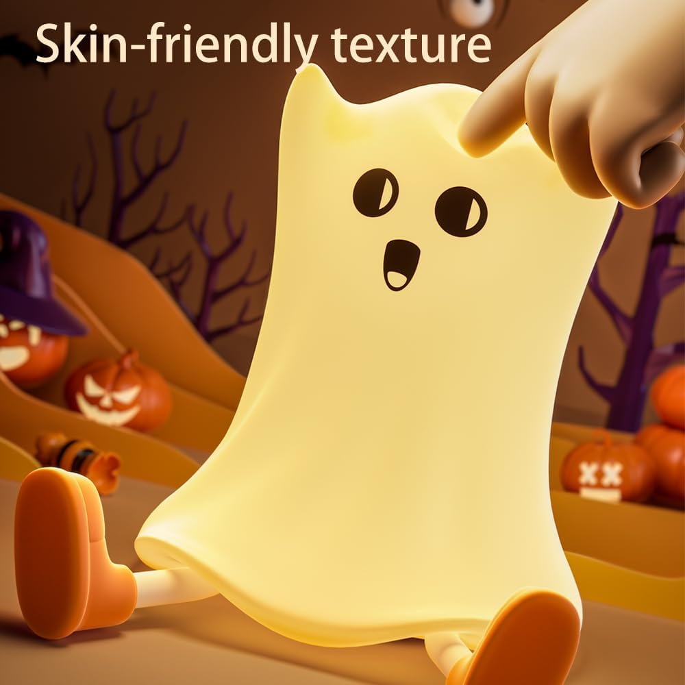 Xmas Ghost Night Light - LED Nursery & Bedroom Decor, Rechargeable Silicone Cute Light