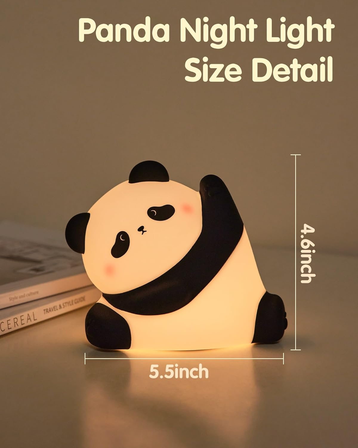 Panda Night Light Rechargeable 3 Level Dimmable LED Squishy Nursery Nightlight Food Grade Silicone Animal Night Lamps Cute Bedside Touch Lamp for Breastfeeding Toddler Baby Kids Gifts Decor