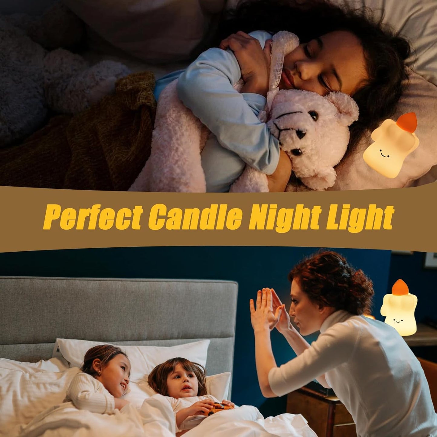Silicone Candle Night Light, Halloween Candle LED Light Decorations, Cute Nursery Night Lamp for Kids, Rechargeable Office Desk Gifts, Timed Off, 3 Brightness Bedside Faucet Lamp