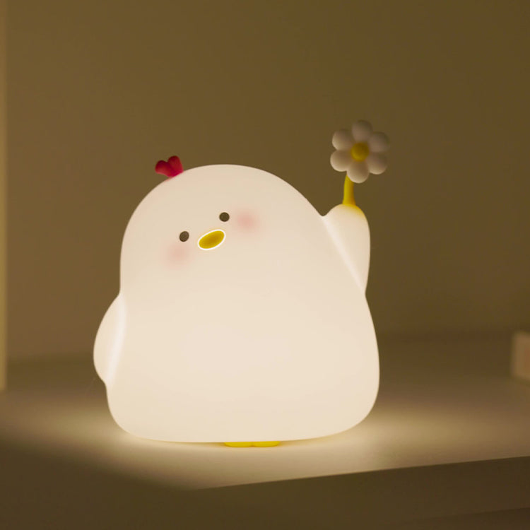 Linda luz nocturna de pollo con flores para niños la lámpara de pollo con flores es una decoración estética de dormitorio lámpara blanda de silicona de grado alimenticio