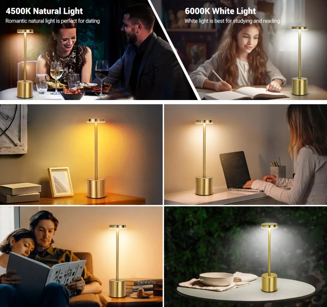 Simple LED Rechargeable Touch Metal Table Lamp Three Colors Bedside Creative Ambient Light Bar Outdoor Decoration Night Light Si(Golden)
