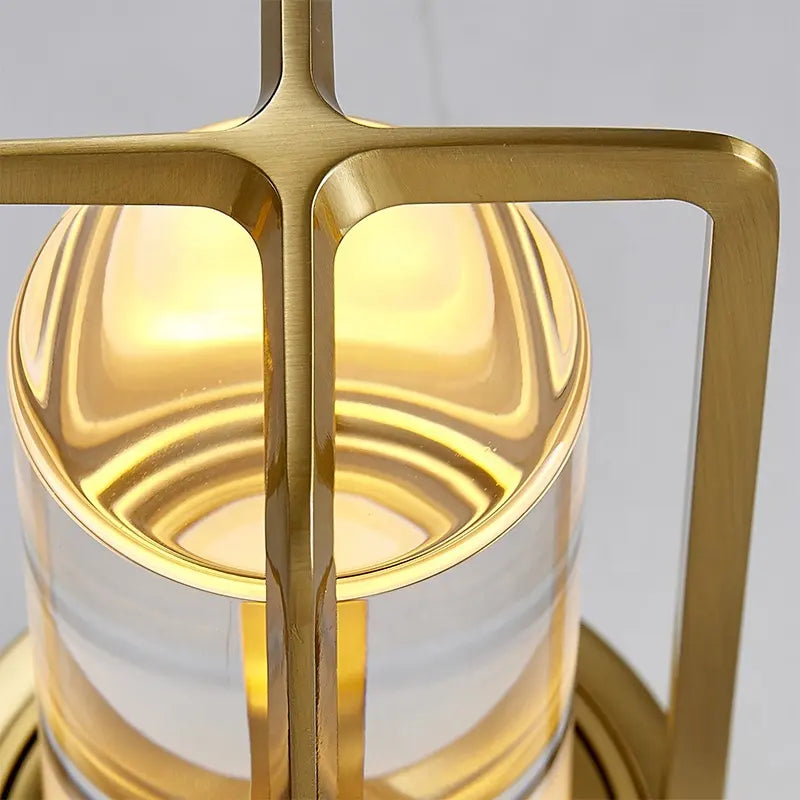 Cordless Table Lamp for Outdoor Indoor, Portable Metal Desk Lamp, Rechargeable LED Crystal Lantern Lamp, 3 Color Stepless Dimming Touch, Battery Powered Table Light for Bedroom Restaurant (Gold)