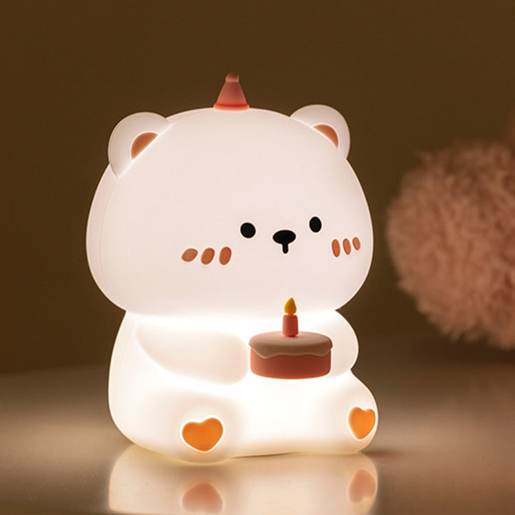 Bonita luz nocturna para niños luz nocturna de oso pastel de cumpleaños lámpara ambiental para guardería bebé apagado automático de 30 minutos regalo de cumpleaños para niñas y niños de