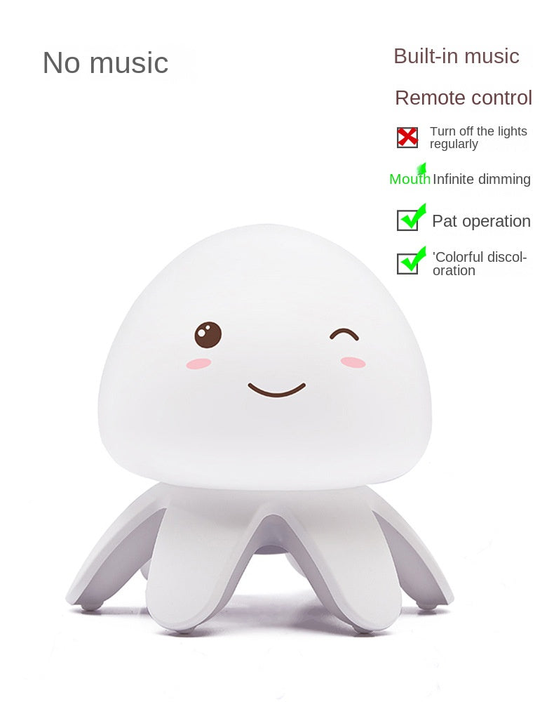 Night Light for Kids, Cute Jellyfish Color Changing Rechargeable Silicone Nursery Night Lights with Remote and 5 Sleeping White Noise, Dimmable Tap Control Night Light for Baby Children Kids
