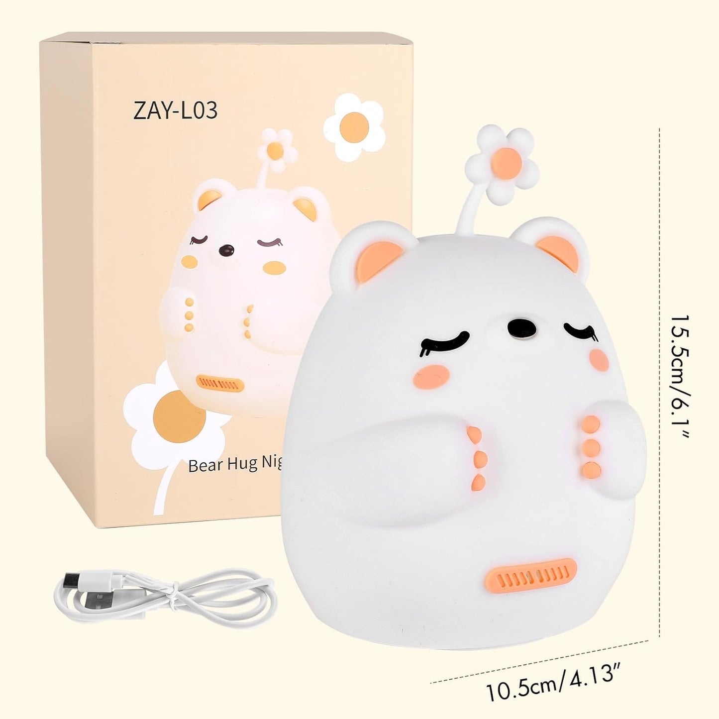 xinruizhi Night Light Cute Baby Lights, Nursery Breastfeeding Light for Babyroom, USB Touch Silicone Bear Bedside Lamp for Kids, 2 Color Temperature and 4 Brightness Levels