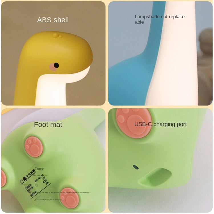 Dinosaur Night Lamp, Dimmable Bedside Night Light USB Rechargeable, Kids Bedroom Sleep Light, Cute Gifts for Girls, Boys, Teens, Friends Birthday, Holiday, Christmas, Yellow