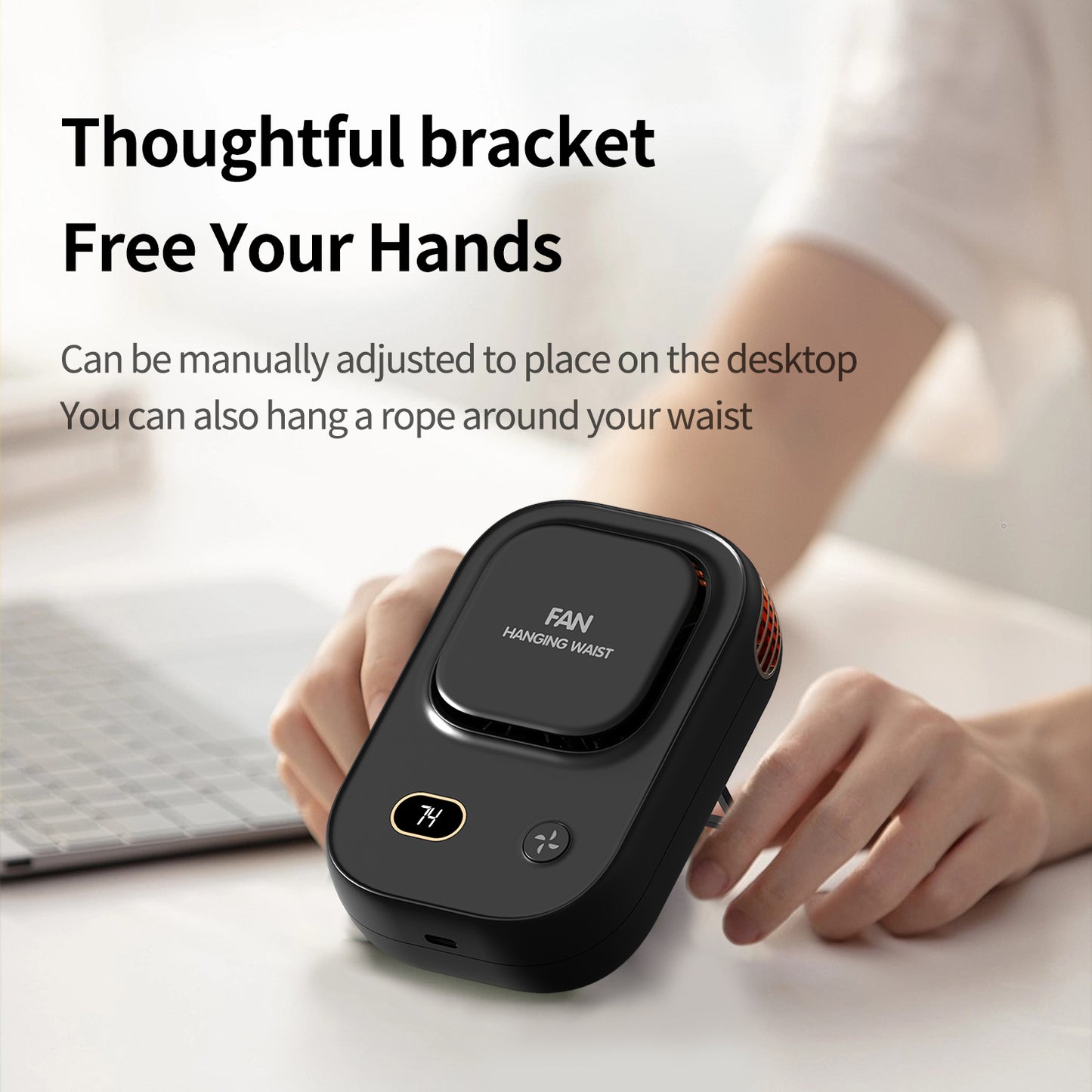 Portable Waist Clip Fan Wearable Belt Fan 2000mAh Battery Powered Rechargeable Body Fan for Outdoor Works Farm Hiking Camping