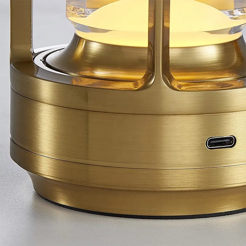 Cordless Table Lamp for Outdoor Indoor, Portable Metal Desk Lamp, Rechargeable LED Crystal Lantern Lamp, 3 Color Stepless Dimming Touch, Battery Powered Table Light for Bedroom Restaurant (Gold)