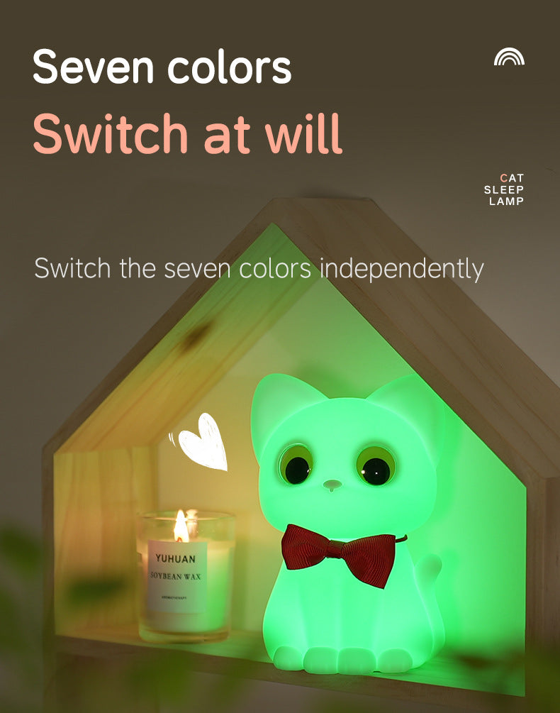 New kitty cat light, cartoon silicone night light, cute baby bedroom patting light, bedside feeding light