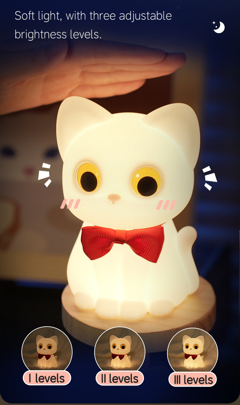 New kitty cat light, cartoon silicone night light, cute baby bedroom patting light, bedside feeding light